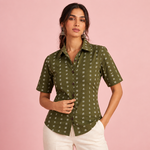 Tamil Alphabet Half Sleeves Classic Shirt for Women