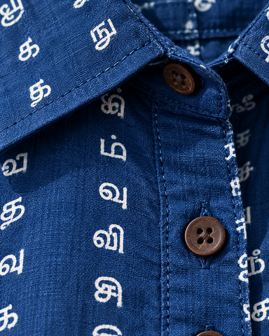 Tamil Alphabet Half Sleeves Classic Shirt for Women - Blue