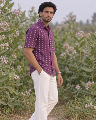தமிழ் எழுத்து  Classic Tamil Half Sleeves Cotton Mens Shirt