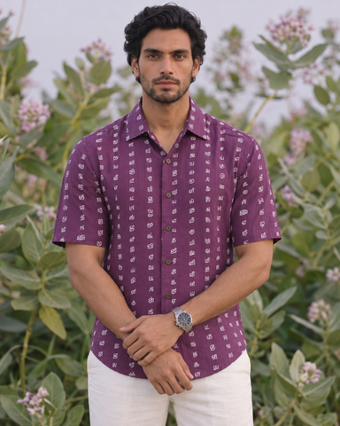 தமிழ் எழுத்து  Classic Tamil Half Sleeves Cotton Mens Shirt