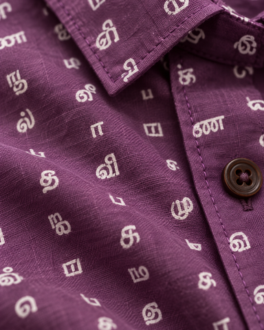 தமிழ் எழுத்து  Classic Tamil Half Sleeves Cotton Mens Shirt