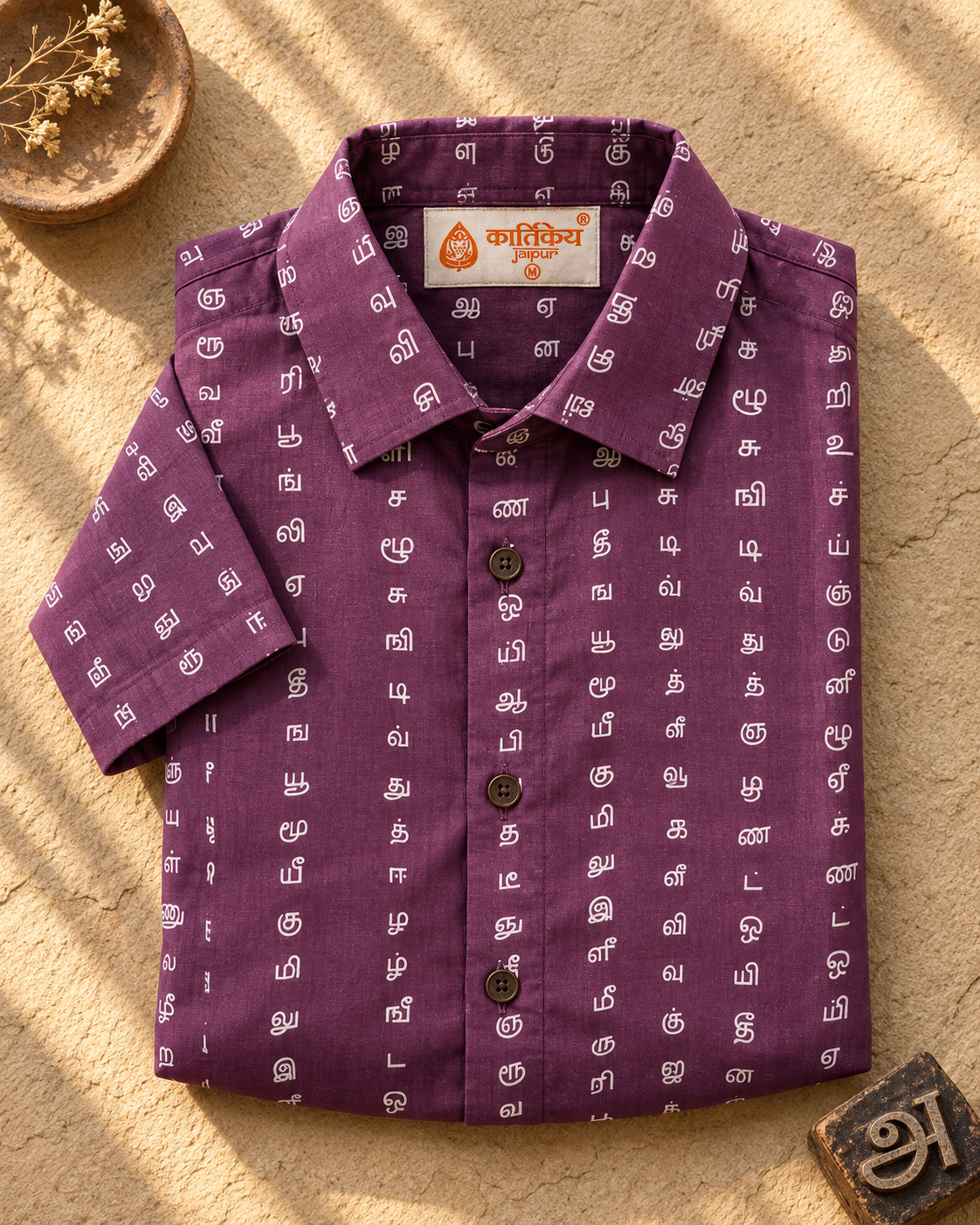 தமிழ் எழுத்து  Classic Tamil Half Sleeves Cotton Mens Shirt