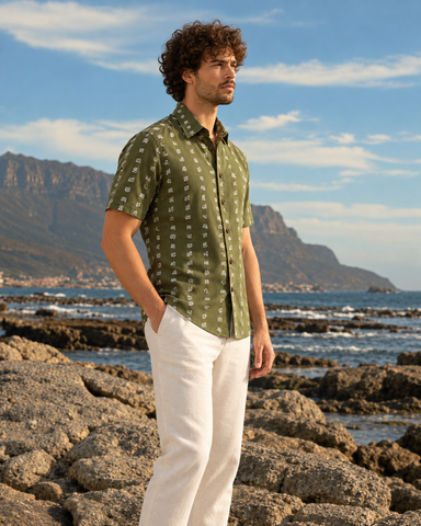 தமிழ் எழுத்து  Classic Tamil Half Sleeves Cotton Mens Shirt - Olive Green