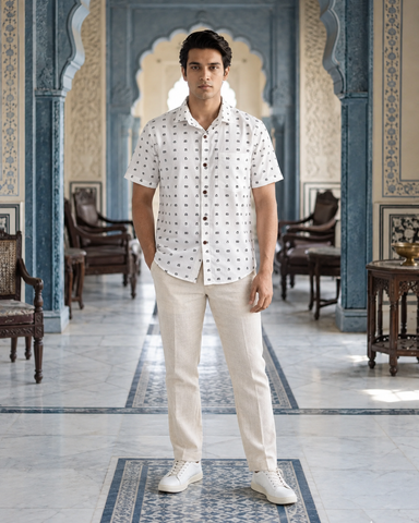Classic Telugu Alphabets Printed Cotton Men's Shirt Half