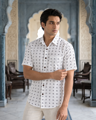 Classic Telugu Alphabets Printed Cotton Men's Shirt Half