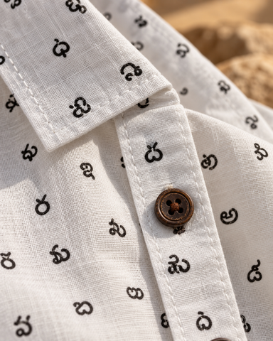 Classic Telugu Alphabets Block Print Cotton Men's Shirt Half - Organic
