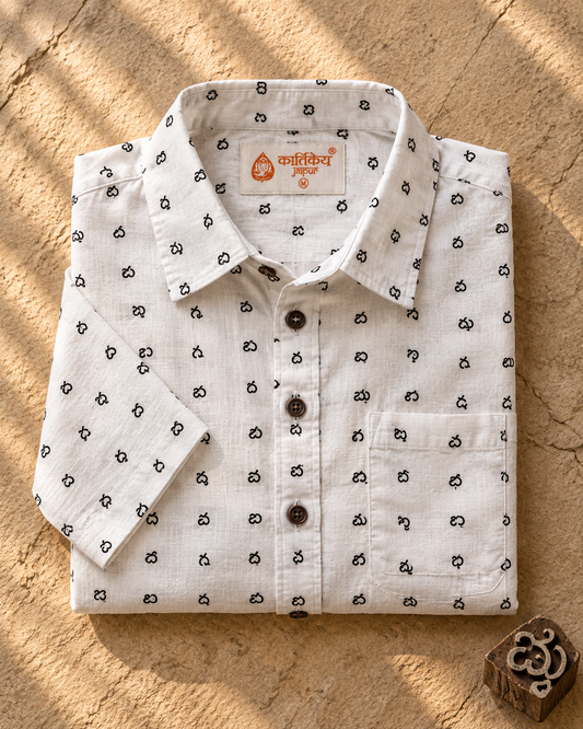 Classic Telugu Alphabets Printed Cotton Men's Shirt Half