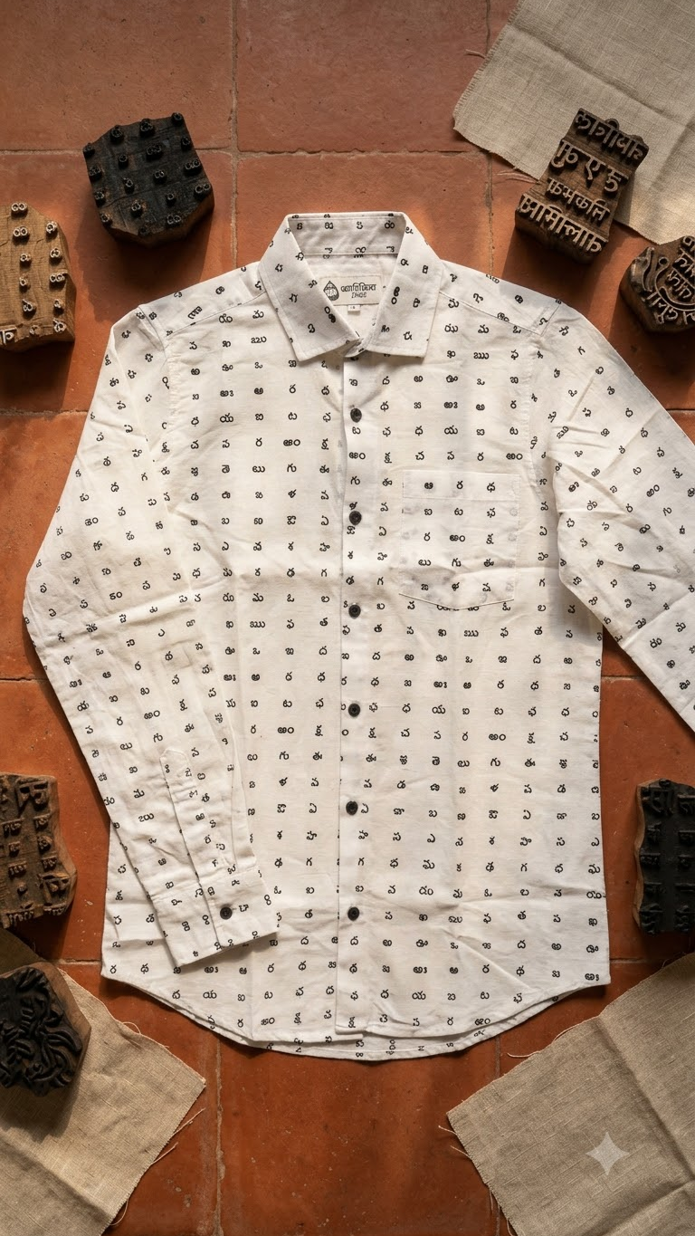 Classic Telugu Script Print Full Sleeve Classic Shirt For Men