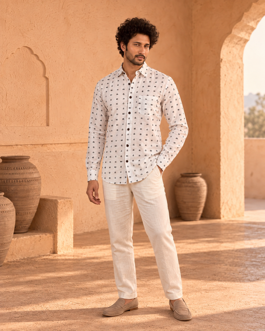 Classic Telugu Script Print Full Sleeve Classic Shirt For Men