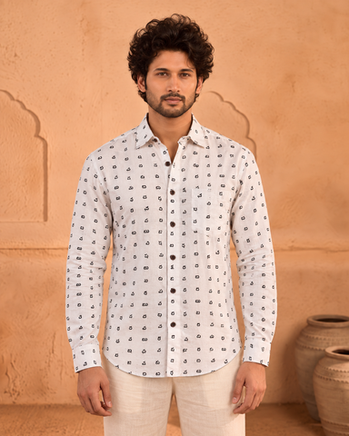 Telugu Alphabet  Print Full Sleeve Classic Organic Shirt Men