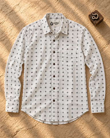 Classic Telugu Script Print Full Sleeve Classic Shirt For Men