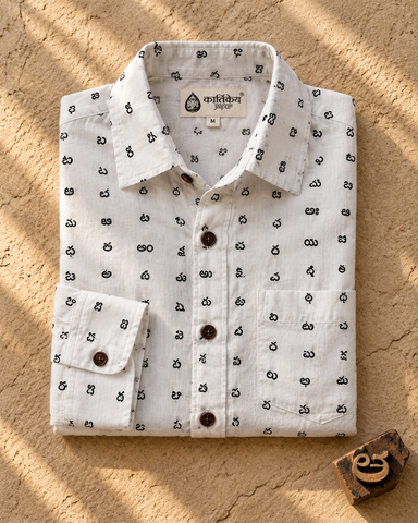 Telugu Alphabet  Print Full Sleeve Classic Organic Shirt Men