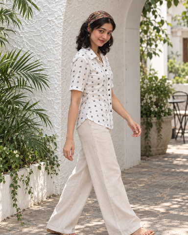 Heritage Telugu Script Half Sleeves Shirt for Women