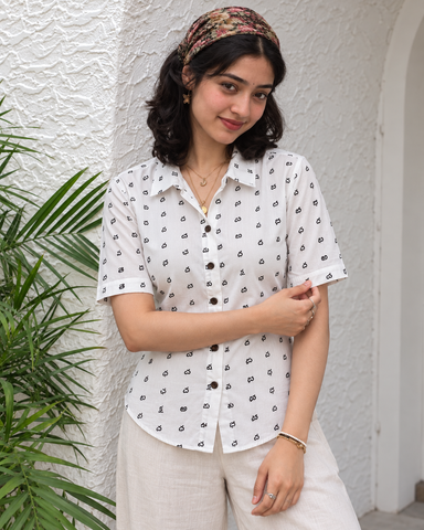 Heritage Telugu Script Half Sleeves Shirt for Women