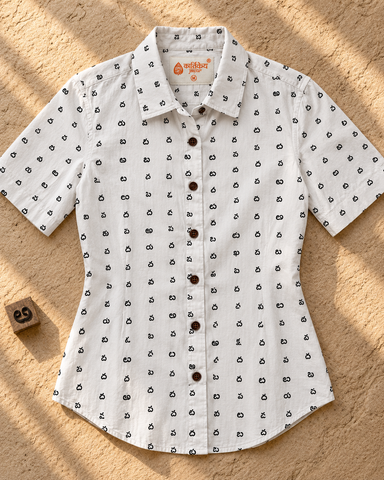 Heritage Telugu Script Half Sleeves Shirt for Women