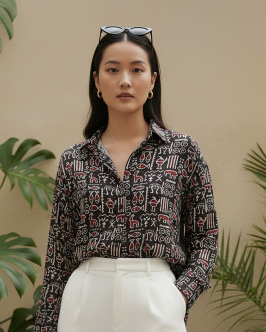 Tribal Print Full Sleeve Cotton Shirt for Womens