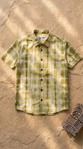 Organic Mint Tie Dye Mens Short Sleeves Cotton Shirt