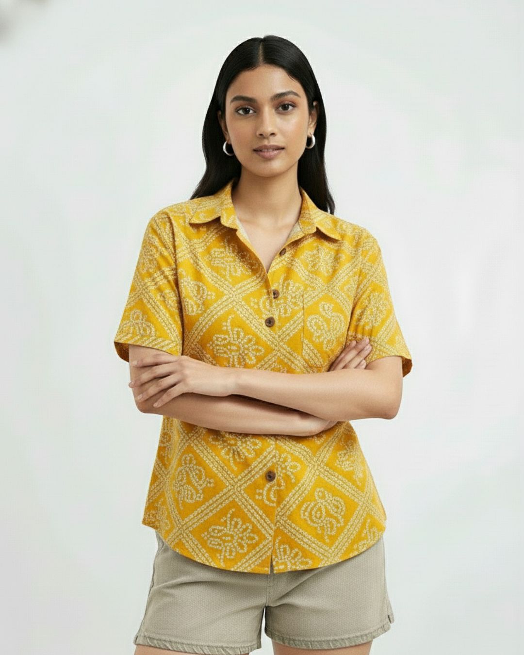 Bandhej Oversized Half Shirt for Women By Kartikeya Jaipur