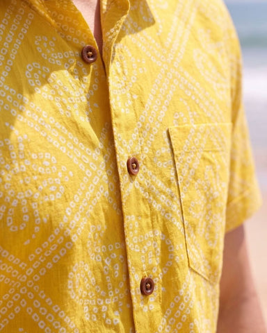 Cotton Half Sleeve Bandhej Haldi Print Shirt for Men