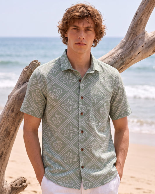 Bandhani Print Half Sleeves Shirt For Men (Granite Green)