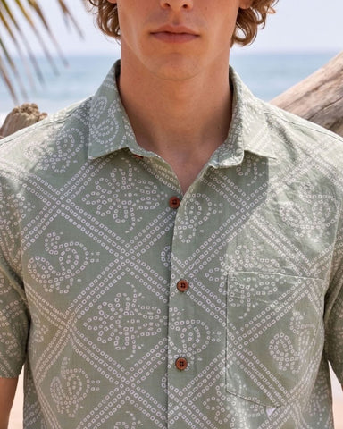 Bandhani Print Half Sleeves Shirt For Men (Granite Green)