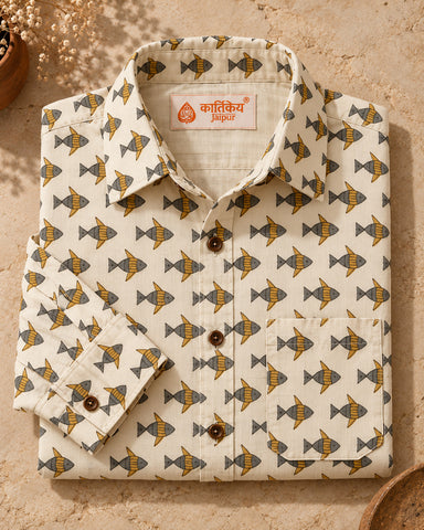 Quirky Fish Print Printed Men's Shirt Full Sleeves
