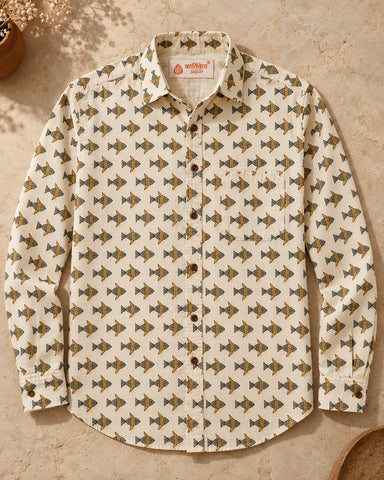 Quirky Fish Print Printed Men's Shirt Full Sleeves