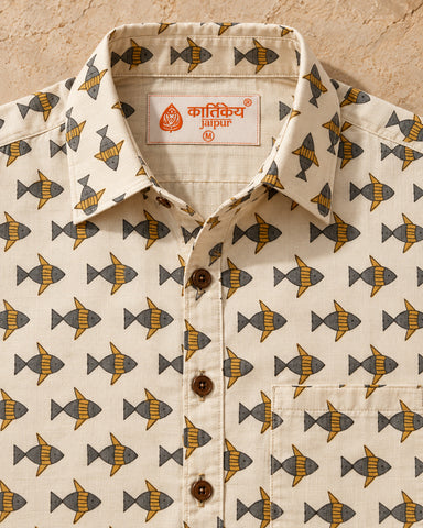 Quirky Fish Print Printed Men's Shirt Full Sleeves