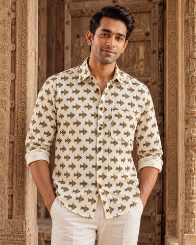 Quirky Fish Print Printed Men's Shirt Full Sleeves