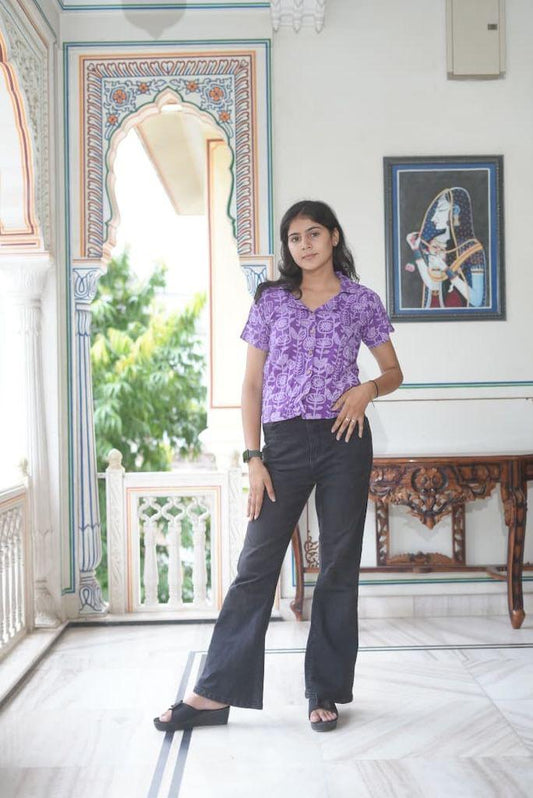 Block Printed Plus Size Cotton Shirt For Women