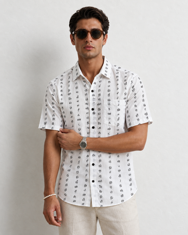 தமிழ் எழுத்து  Men’s Classic Tamil Half Sleeves Cotton Mens Shirt
