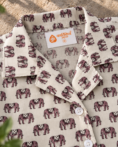Half Sleeve Elephant Print Shirt for Women