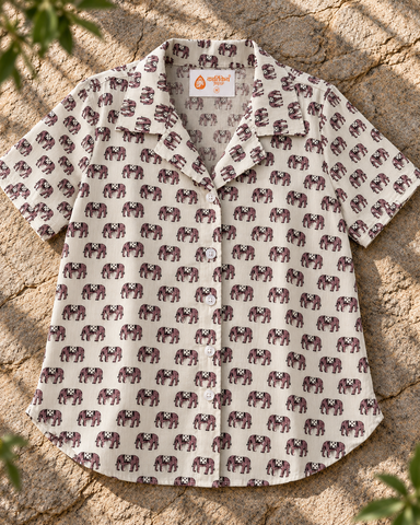 Half Sleeve Elephant Print Shirt for Women