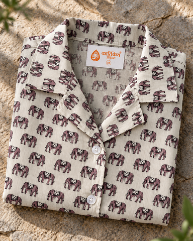 Half Sleeve Elephant Print Shirt for Women