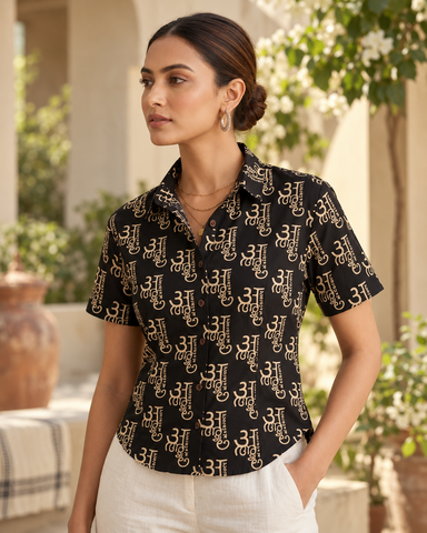 अक्षरमाला Cotton Half Sleeve Shirt for Women