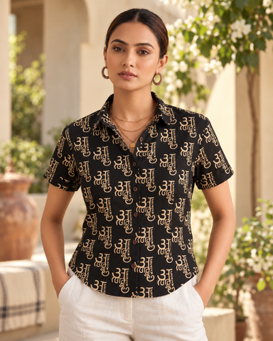 अक्षरमाला Cotton Half Sleeve Shirt for Women