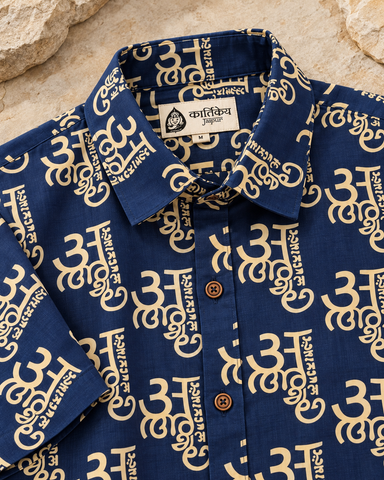 अक्षरमाला Cotton Half Sleeve Shirt for Women - Blue