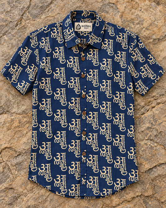 अक्षरमाला Cotton Half Sleeve Shirt for Women - Blue
