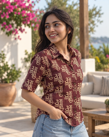 अक्षरमाला Cotton Half Sleeve Shirt for Women