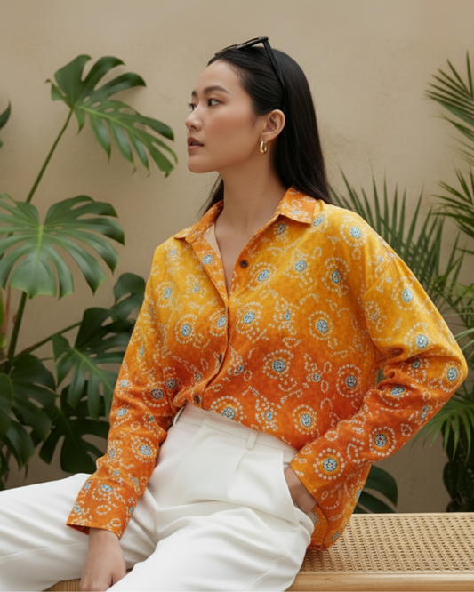 Women Traditional Bandhej Print Cotton Shirt