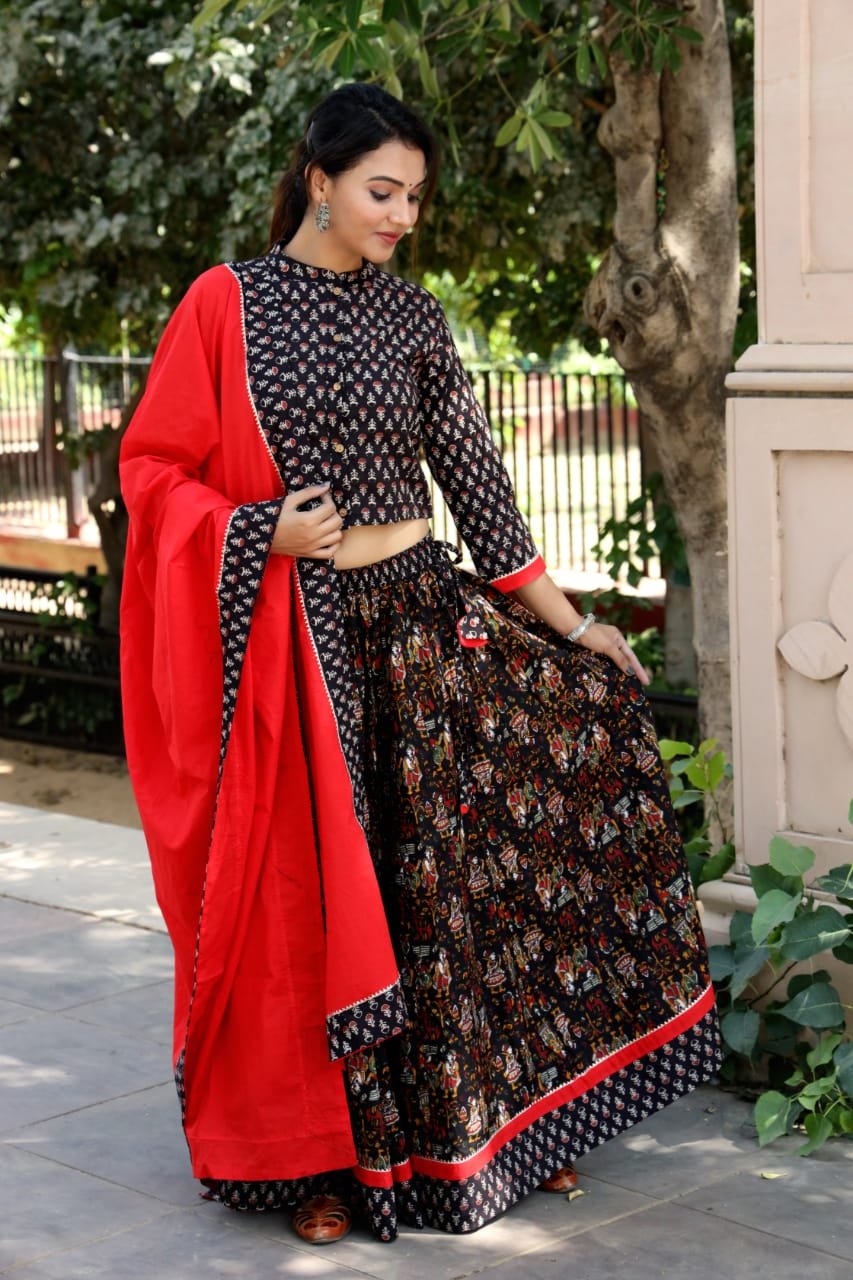 Buy SHIVDEVANSHI Women's Rajasthani Georgette Embroidery Work Lehenga Kurti  With Dupatta Set (Red,Free Size) at Amazon.in