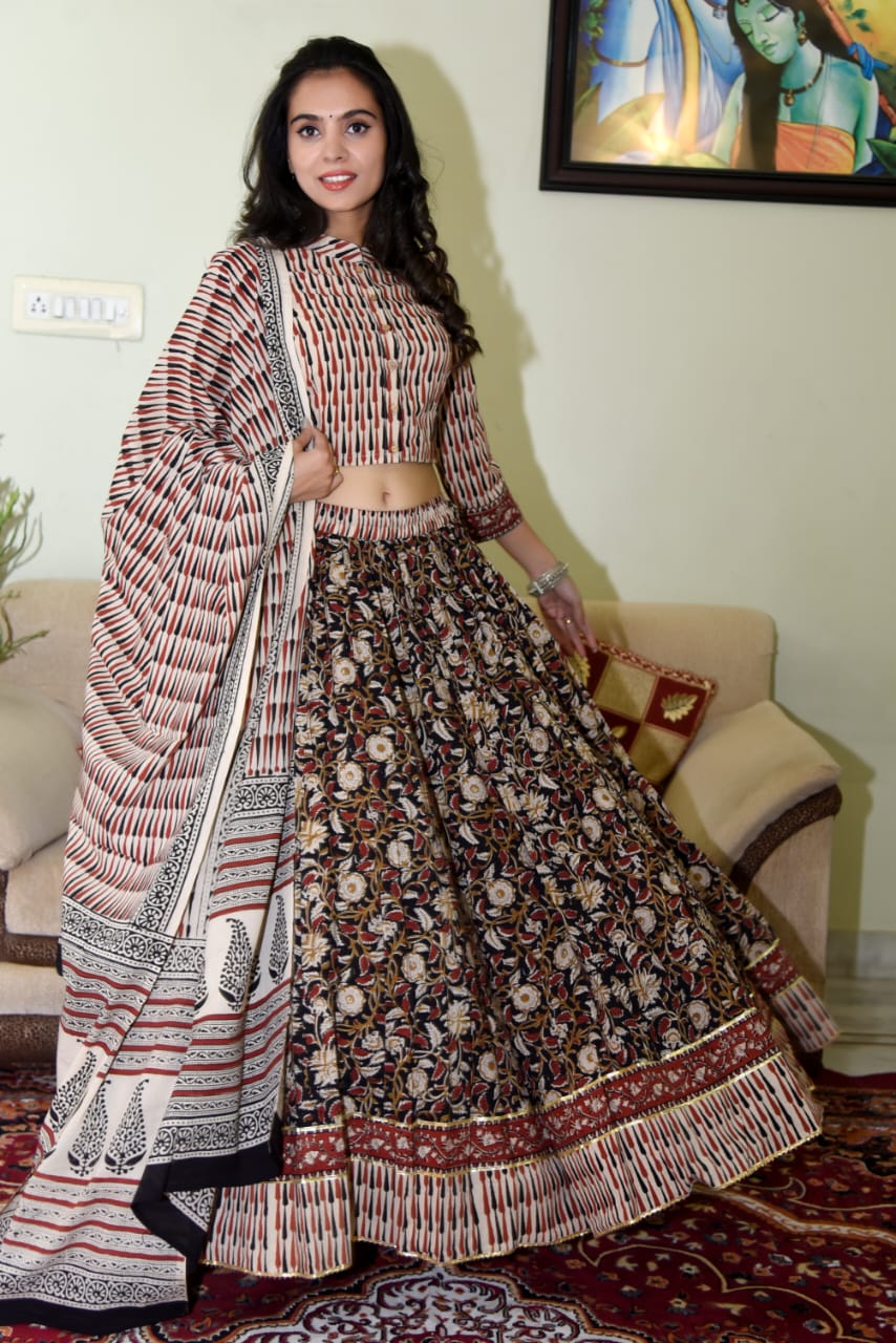 Designer Jaipuri Bandhani Kota Doriya Fabric Lehenga Choli with Gota Patti  Work for Women's, Bridal Lehenga & Dupatta with Unstitched Blouse  Kusumhandicrafts – Kusum Handicrafts