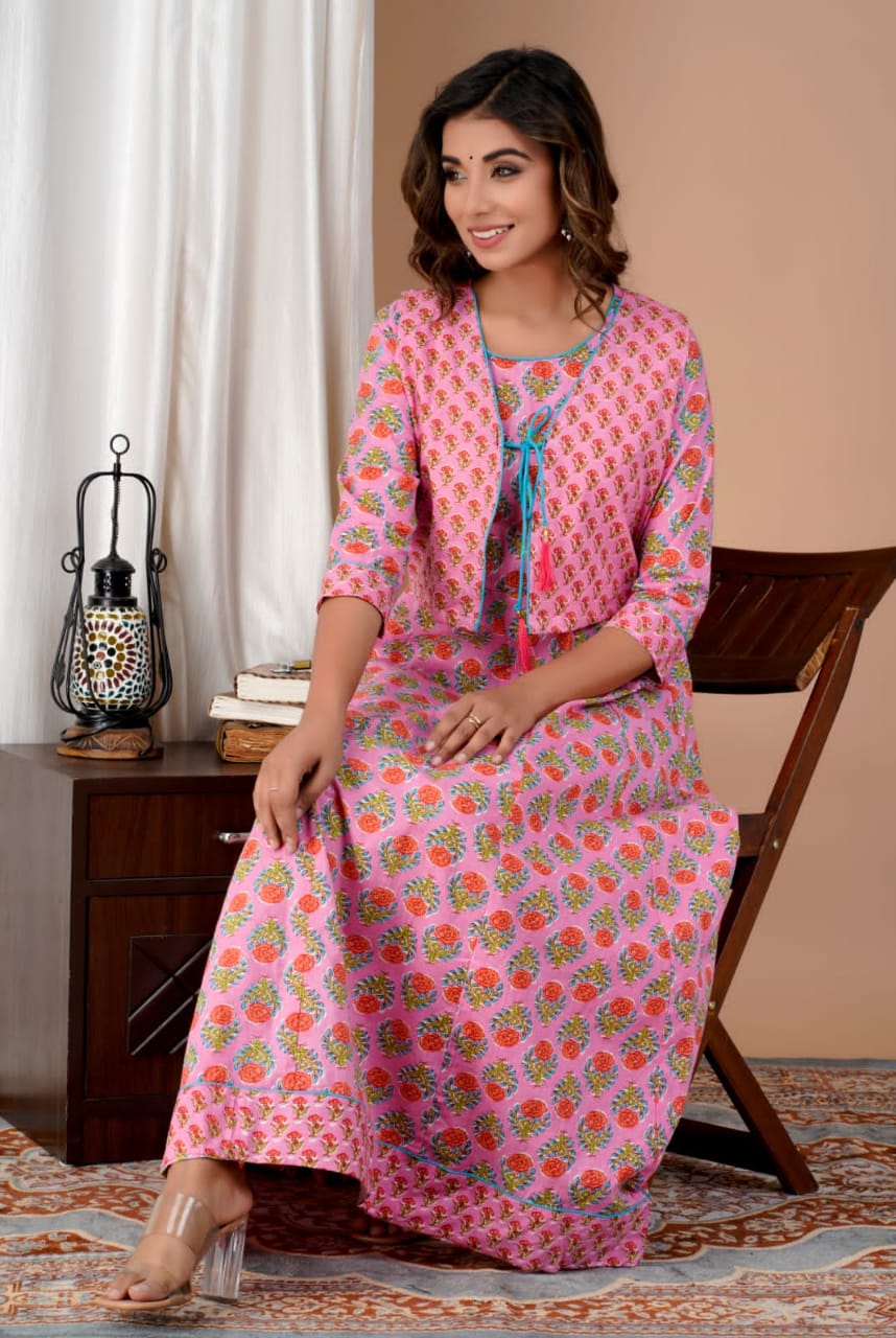 Straight Blue Rayon Designer Printed Double Layer Kurti at Rs 715 in Jaipur