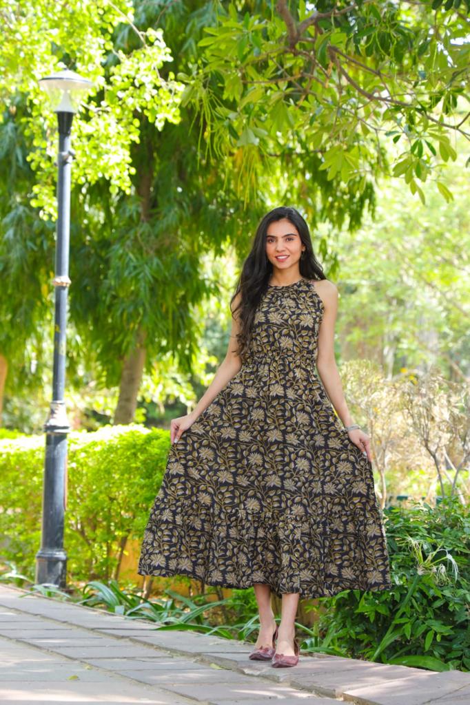 Buy Indigo White Hand Block Printed Cotton Dress | P78/NELFLO/AKI10FEB |  The loom