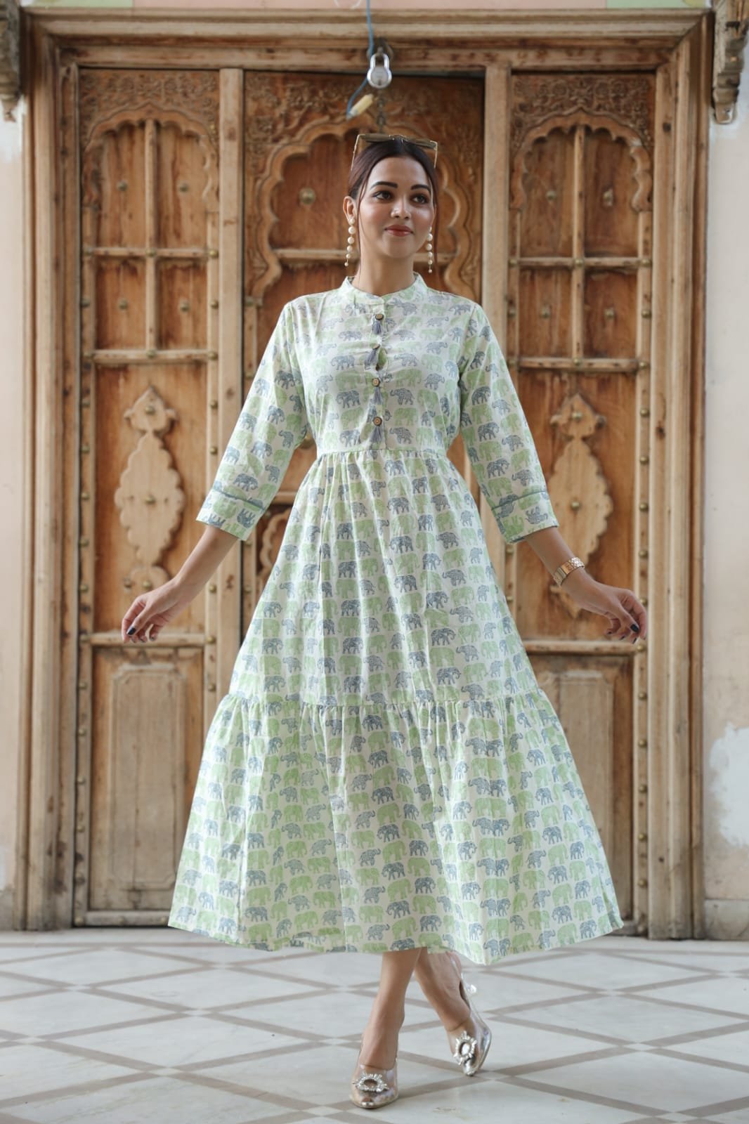 Bagru Printed Long One piece Dress | Lable Rahul Singh
